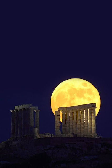 Full moon over the Temple of Poseidon – Cape Sounion Greece